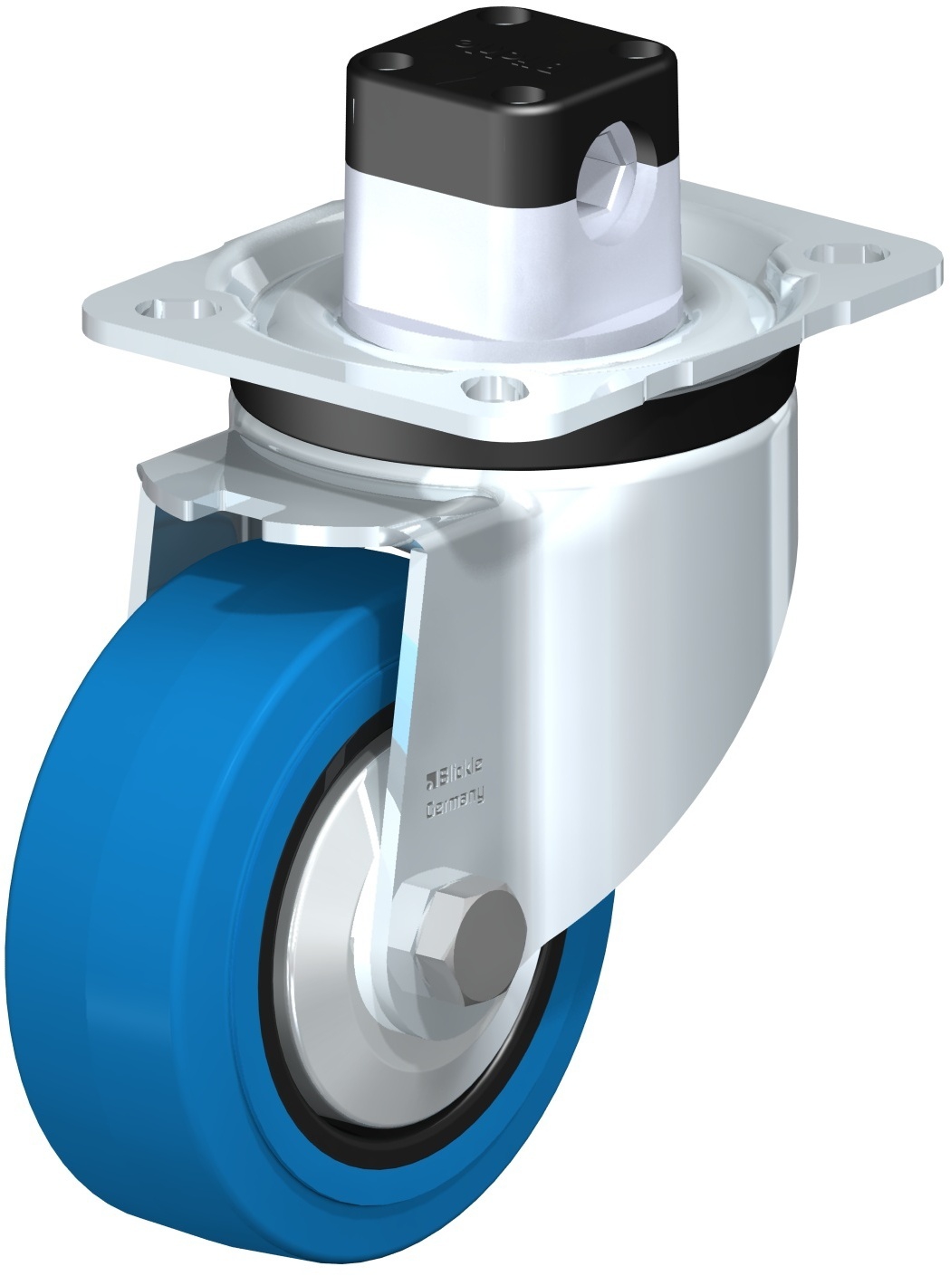 Roulette pivotante LK-POEV à platine Pare-fils NT bleu à rouleaux Inox frein Central-stop Blickle