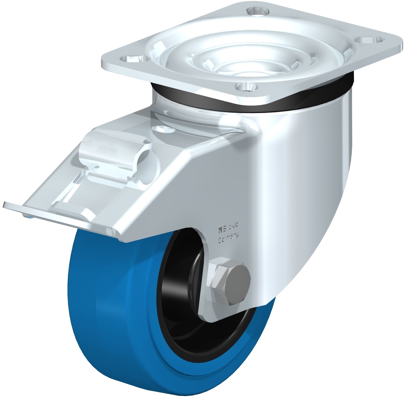 Roulette pivotante LK-POEV à platine à rouleaux Inox non tachant gris avec frein Stop-fix Blickle