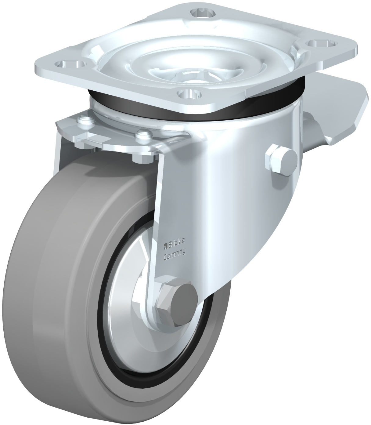 Roulette pivotante LK-POEV à platine Pare-fils NT gris à rouleaux Inox frein Stop-top Blickle