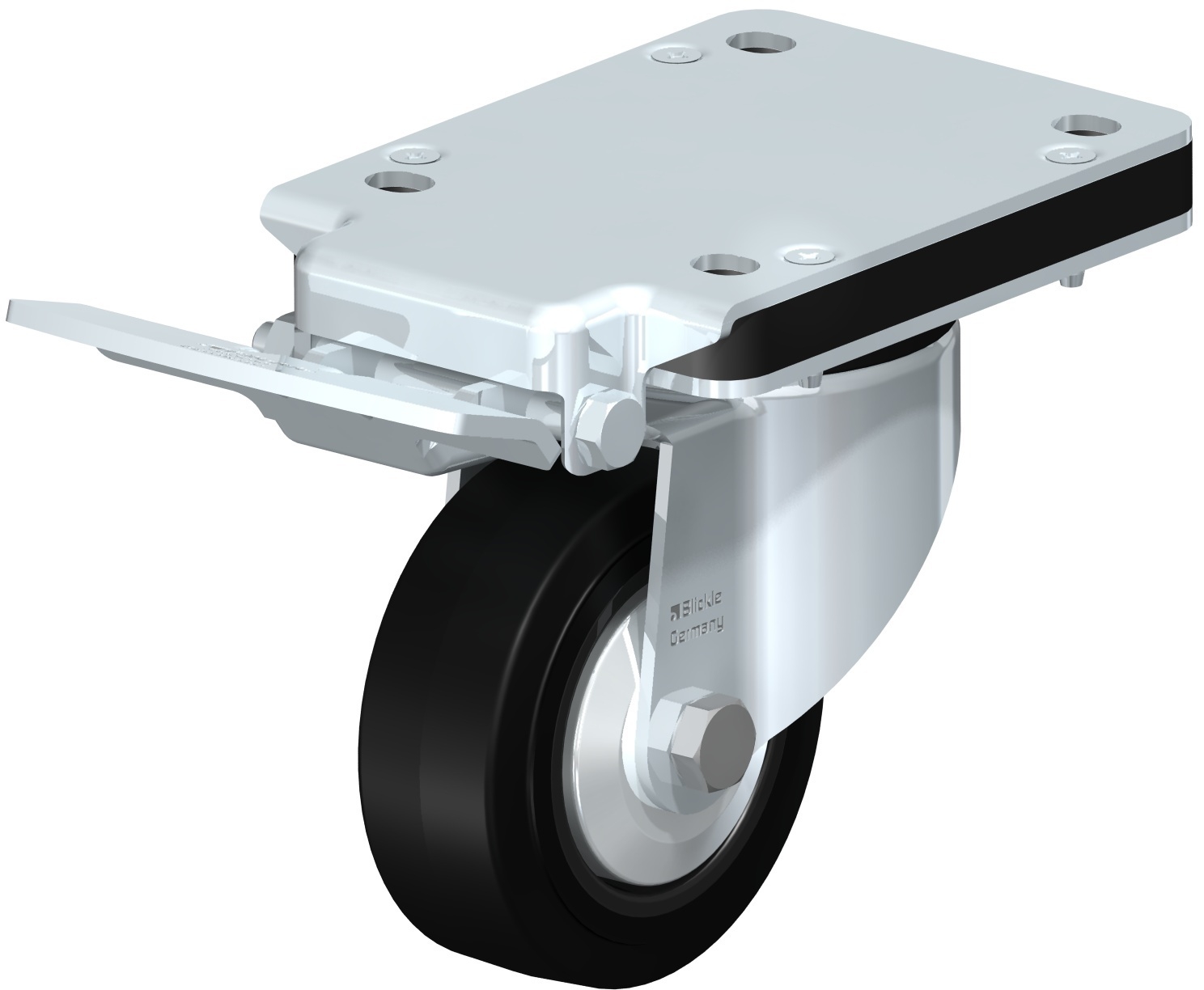 Roulette pivotante LK-POEV à platine Pare-fils à rouleaux Inox avec frein Ideal-stop Blickle
