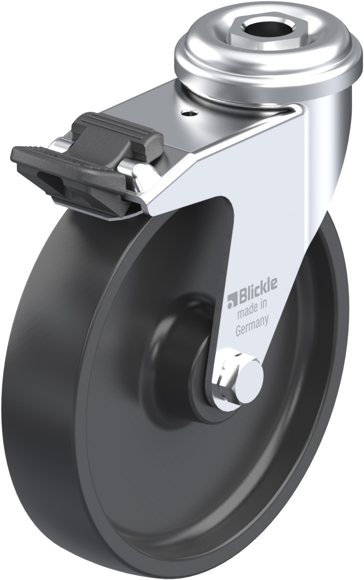 Roulette pivotante LRA-POA à trou central Moyeu lisse avec frein Stop-fix Blickle