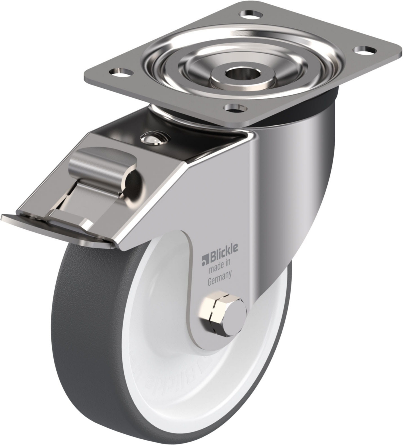 Roulette pivotante LX-POTH à platine Roulement à rouleaux inox Avec frein Stop-fix Blickle