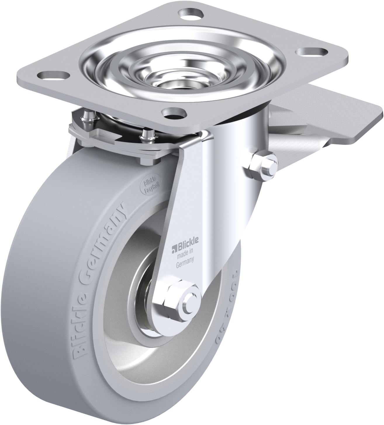 Roulette pivotante L-ALEV à platine à billes non tachant gris avec frein Stop-top Blickle