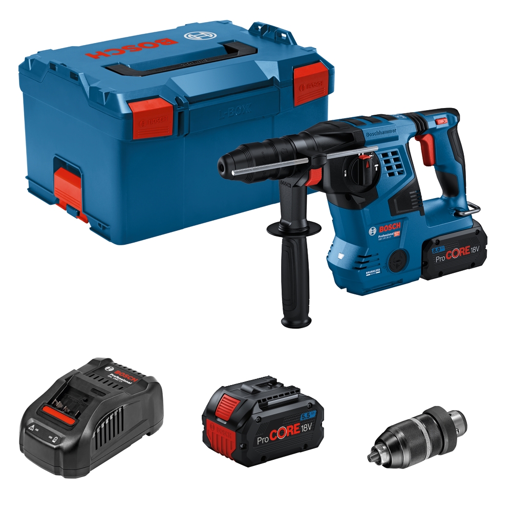 Perforateur SDS Plus GBH 18V-28CF + 2 batteries 5,5 Ah + chargeur + mandrin intechangeable SDS Plus Coffret L-BOXX