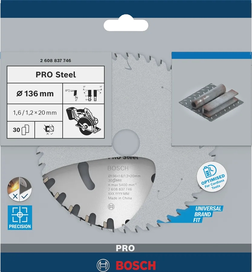 Lame de scie circulaire sans fil PRO Steel cordless, 136 x 1,6 x 20 mm Bosch Professional