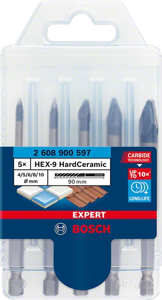 Coffret de 5 forets Hard Ceramic HEX-9 EXPERT 4/5/6/8/10 mm Bosch Professional