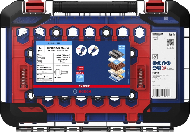 Coffret universel de 14 scies trépans Multi Material Power Change Plus Diam 20 à 76 mm Bosch Professional