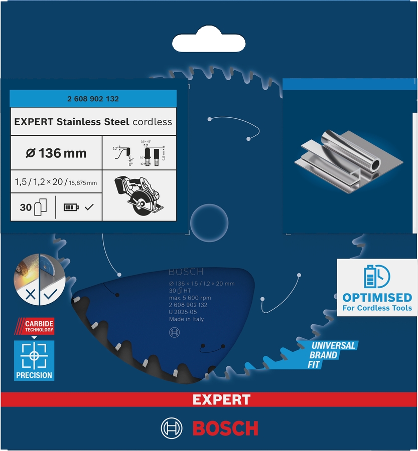 Lame de scie circulaire pour Acier inoxydable Diam 136 mm 30 dents Bosch Expert