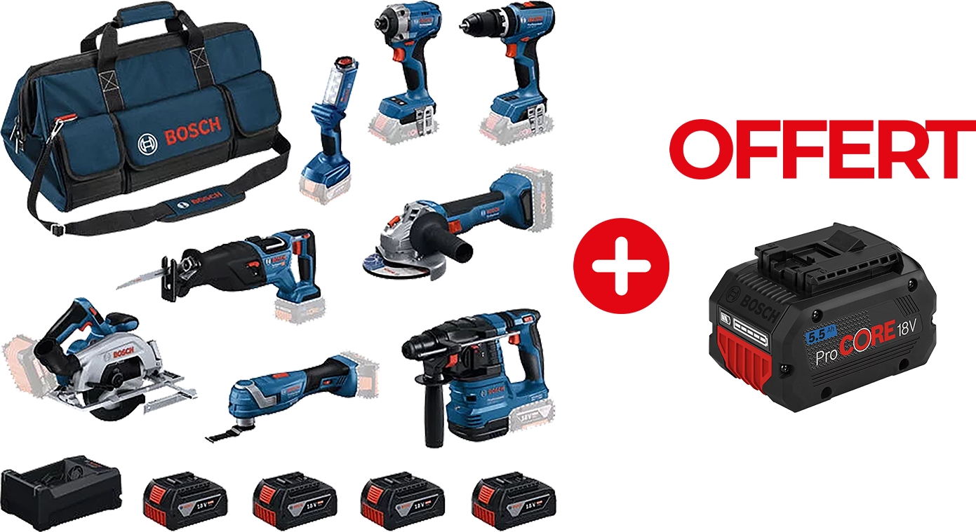 Kit 8 outils 18 V + batterie offerte