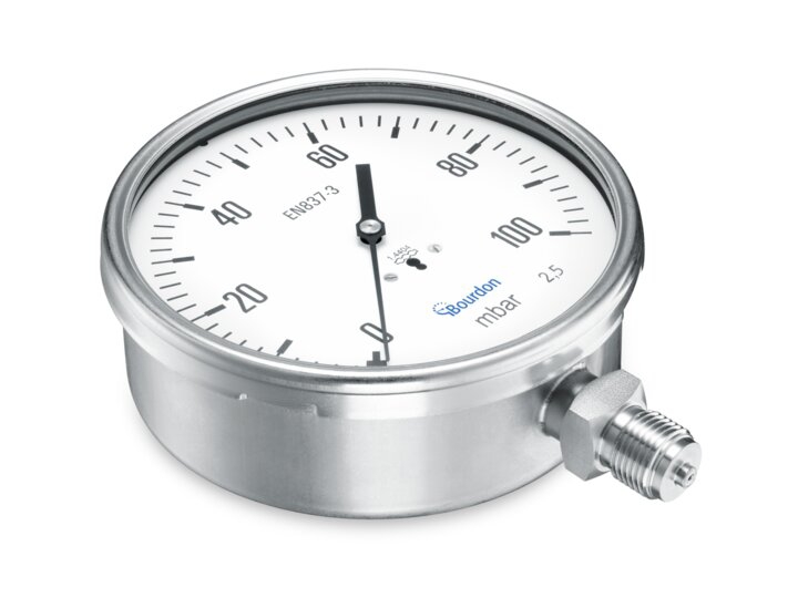 Manomètre sec raccord vertical boitier cylindrique inox série MCX7 Baumer Bourdon