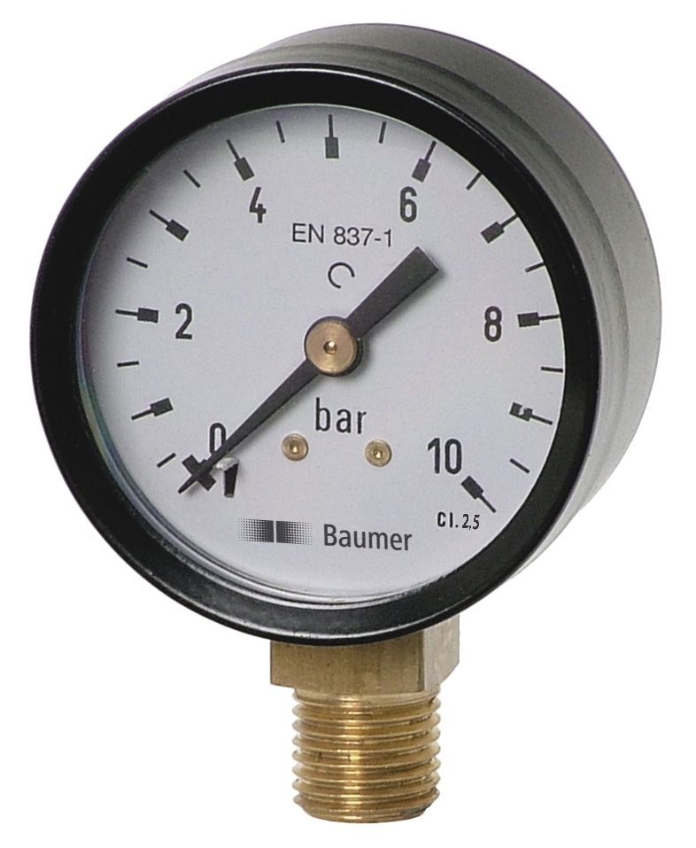 Manomètre boitier acier MAT 1 - Ø40 - Sec - Raccord vertical Baumer Bourdon