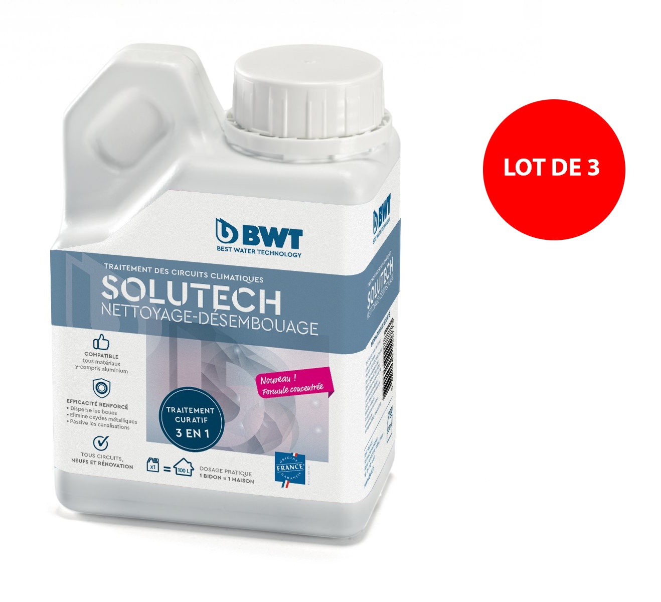  Lot de 3 lessivage désembouage SoluTECH - Bidon de 0,5L 