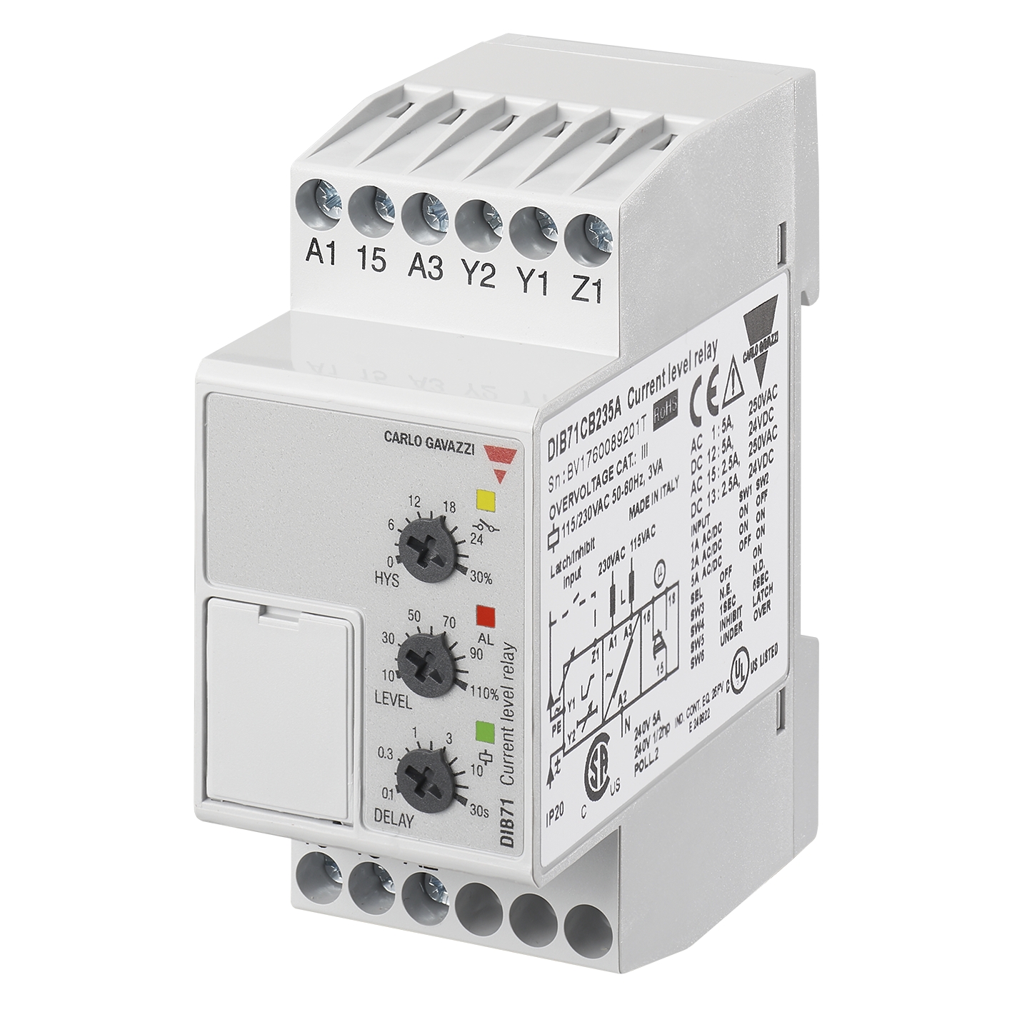 Relais de sur et sous intensité, DIB, à vis Carlo Gavazzi