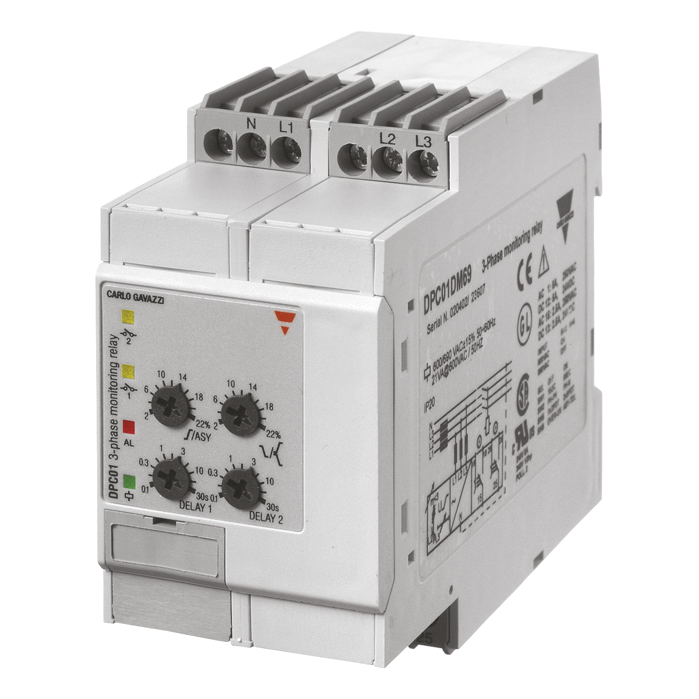 Relais de contrôle triphasée DPC à vis sous et sur tension ordre / perte des phases asymétrie tolérance Carlo Gavazzi