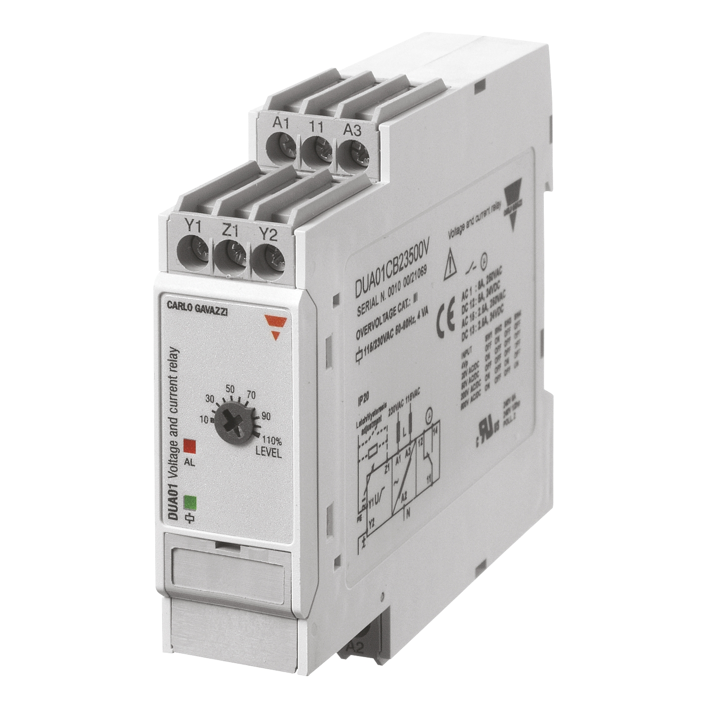 Relais de contrôle de tension monophasée, DUA, 1RT, à vis Carlo Gavazzi
