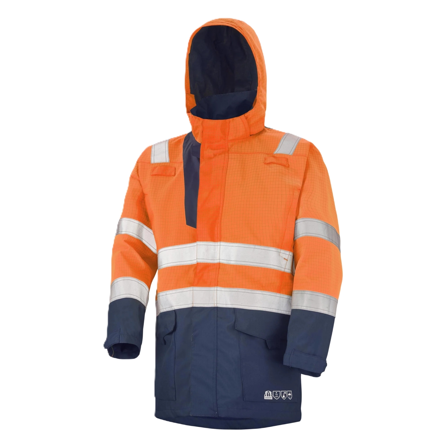 Parka HV multirisques polyester enduit PU mixte Access orange / marine