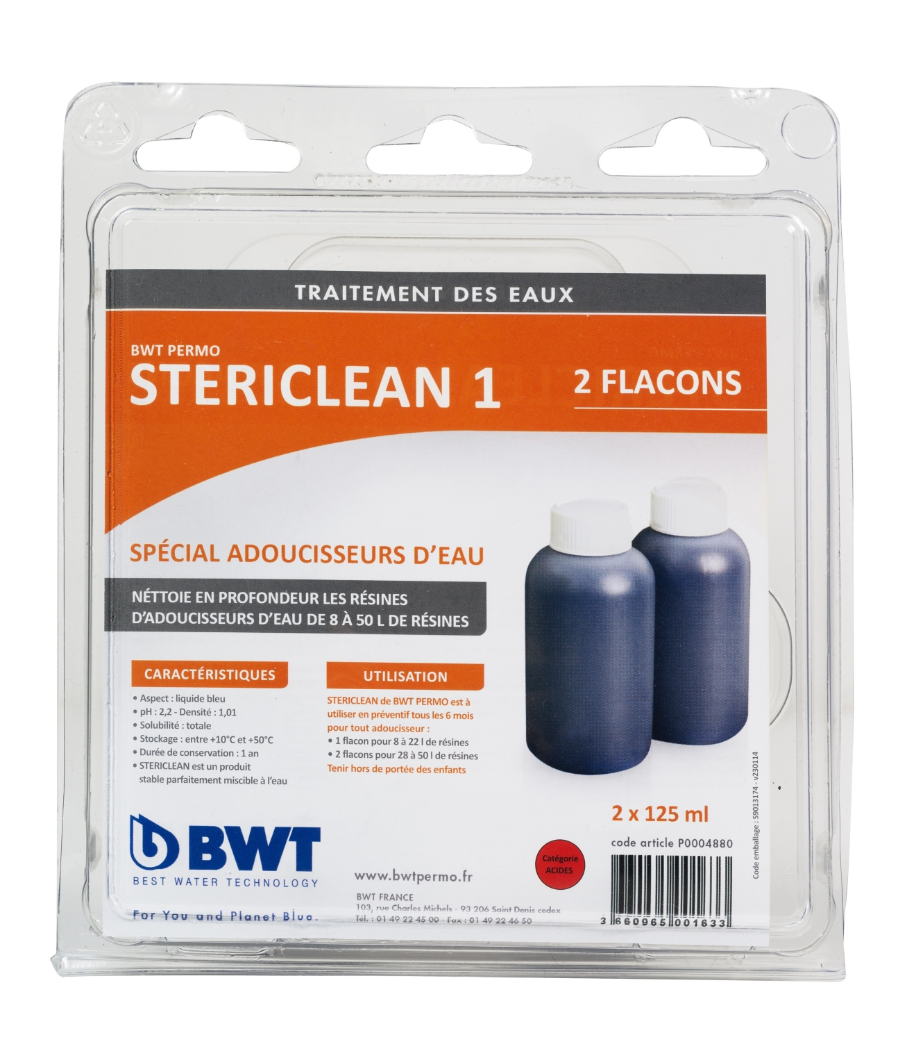 Stericlean 1 nettoyeur de résines adoucisseur (2x125 mL) BWT