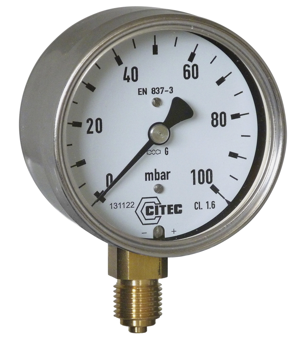 Manomètre sec raccord vertical boitier cylindrique inox série 2010 Citec