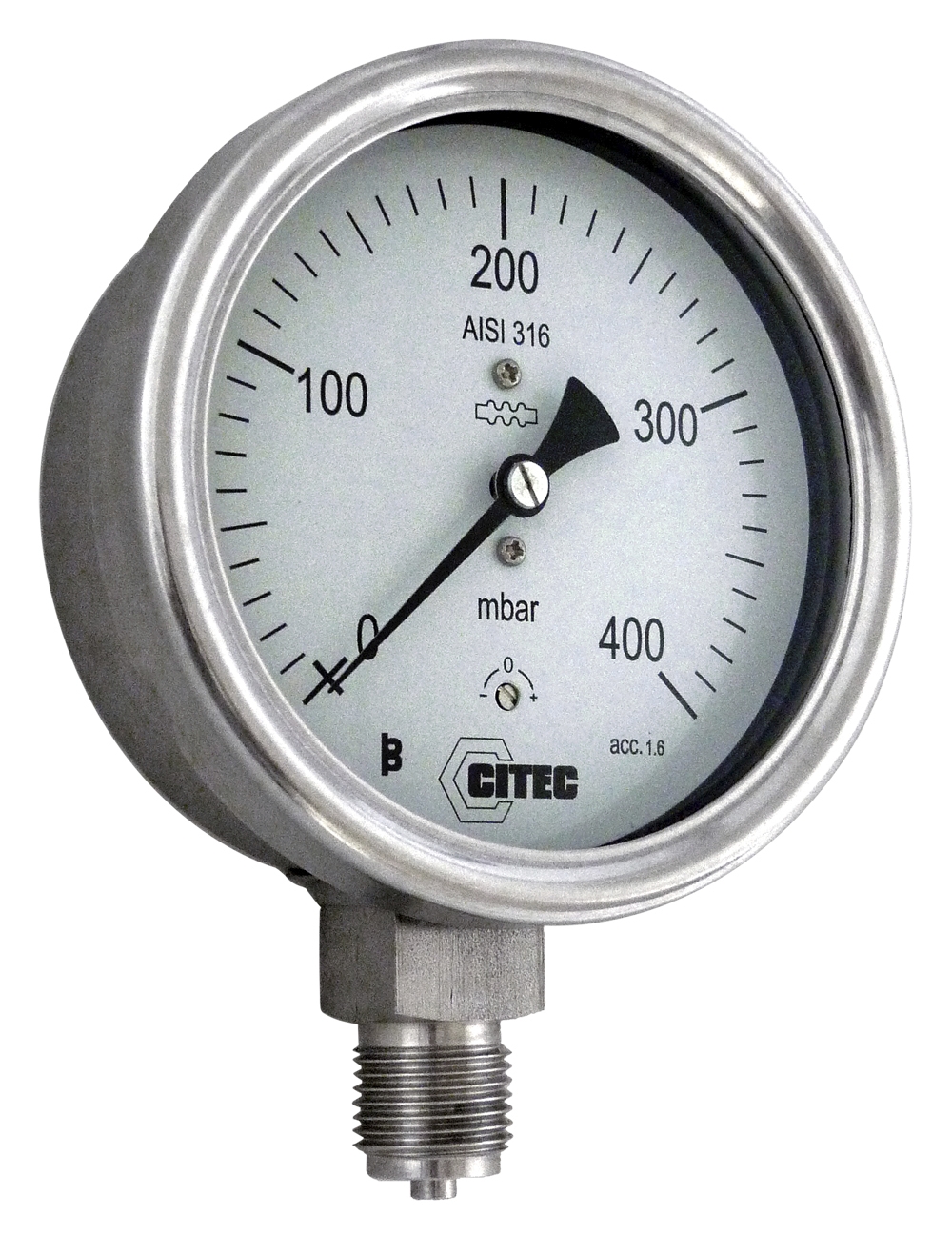 Manomètre sec raccord vertical boitier cylindrique inox série 2020 Citec