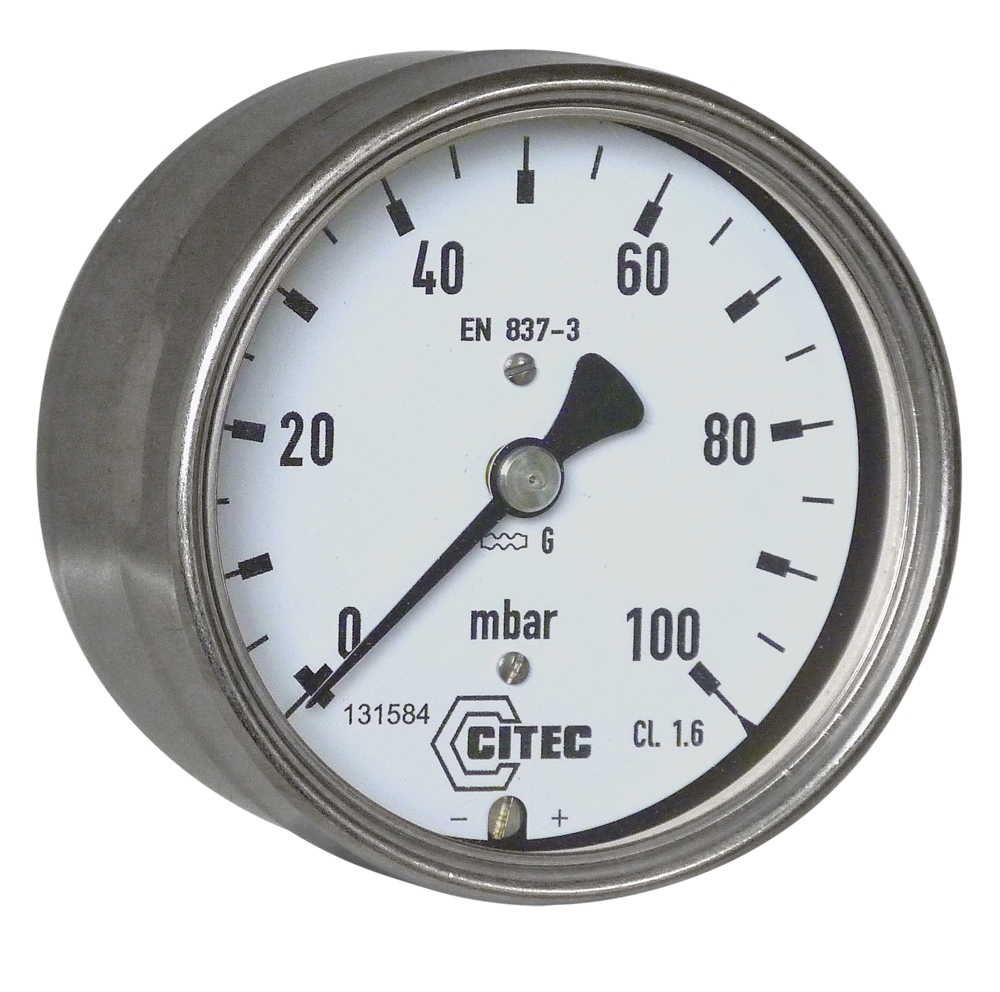 Manomètre sec raccord arrière boitier cylindrique inox série 2010 Citec