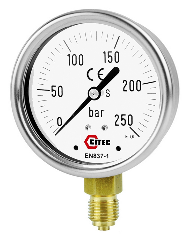 Manomètre à bain raccord vertical boitier cylindrique inox précision 1,60 série 2100 Citec