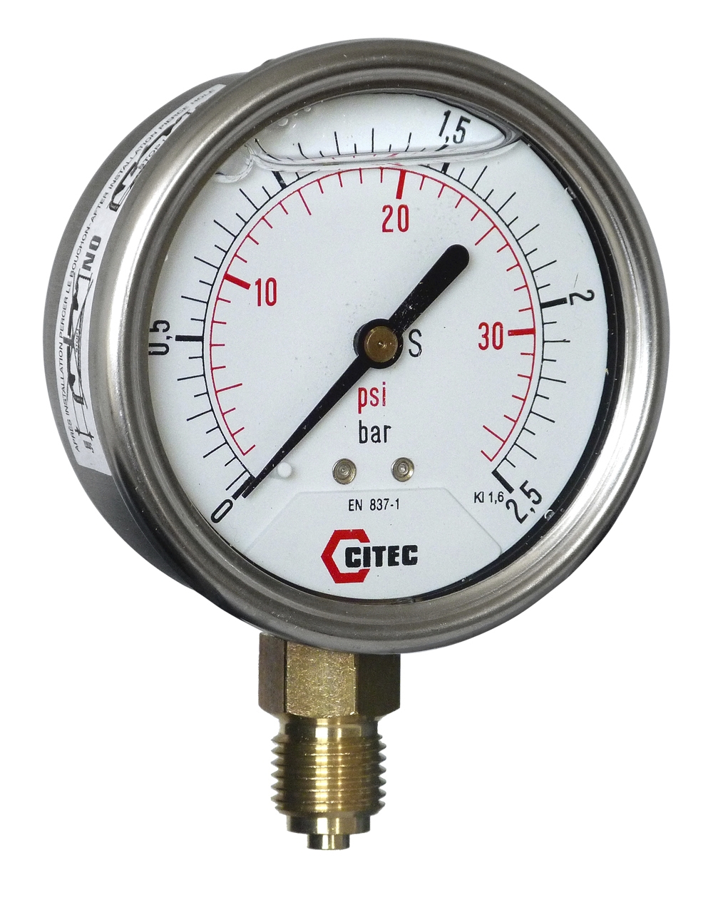 Manomètre à bain raccord vertical boitier cylindrique inox série 2100H Citec
