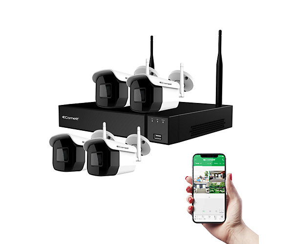 Kit vidéoprotection avec 1 enregistreur vidéo Wi-Fi 4 caméras IP Wi-Fi all-in-one Comelit