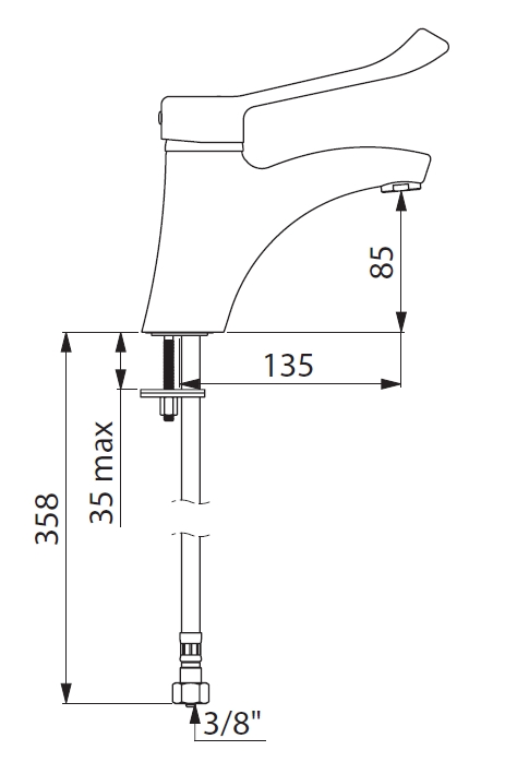 Mitigeur lavabo sur plage Securitherm EP 2521 LEP bec fixe sans vidage - Levier hygiène Delabie