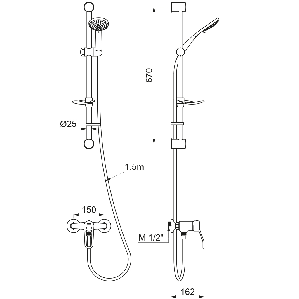 Ensemble douche avec mitigeur 2539SKIT Delabie