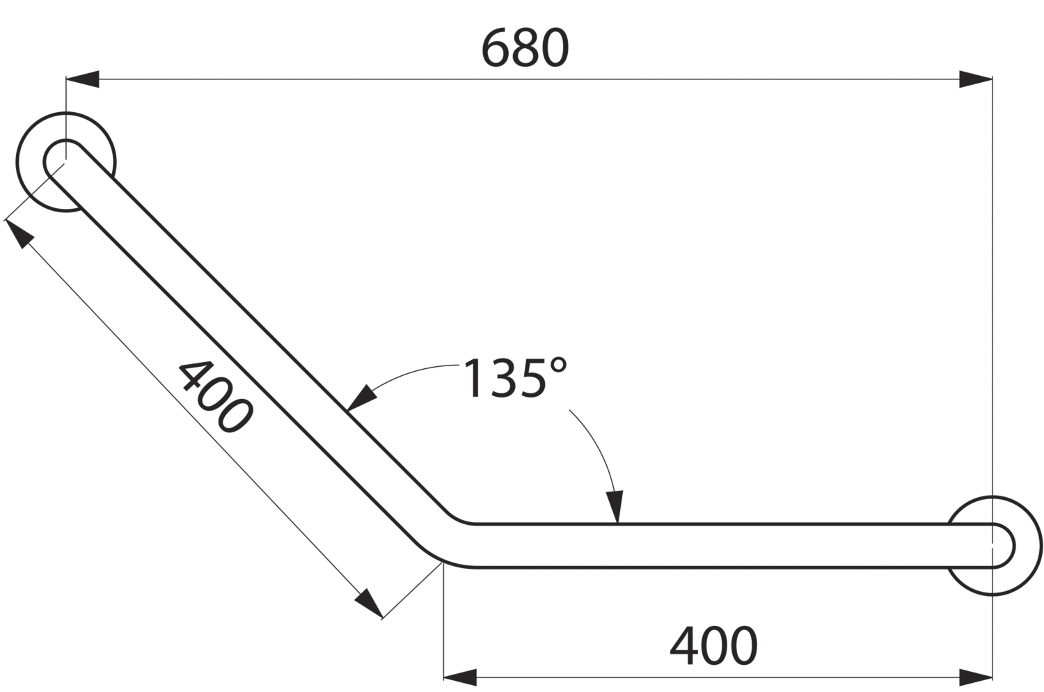 Barre d'appui coudée 135 Ø 32 inox poli brillant 5081P2 Delabie