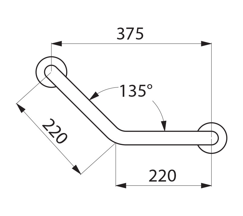 Barre d'appui coudée 135° Ø 32 mm inox brillant 5083P Delabie