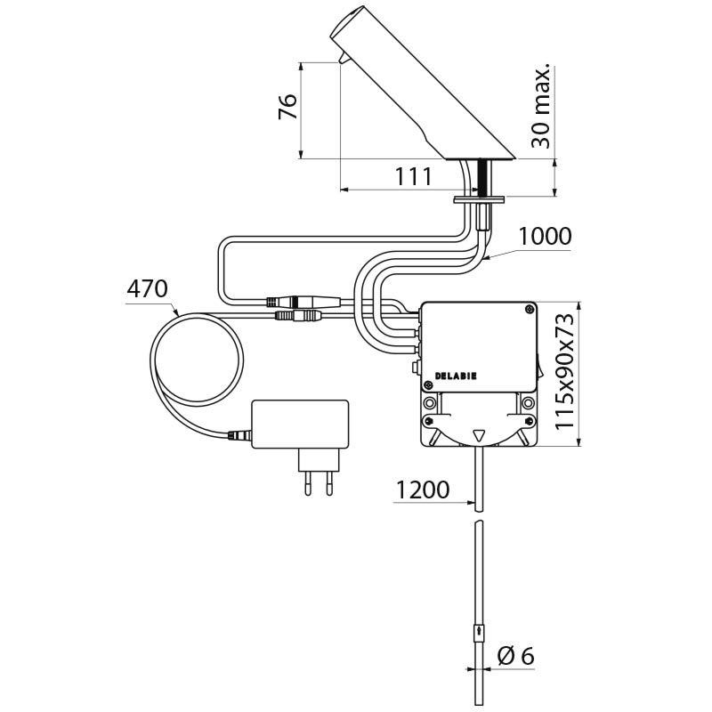 Distributeur de savon automatique sur vasque Tempomatic 4 avec réservoir déporté Delabie