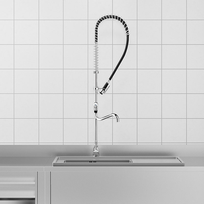 Combiné prélavage avec mitigeur, bec et robinet puisage Delabie