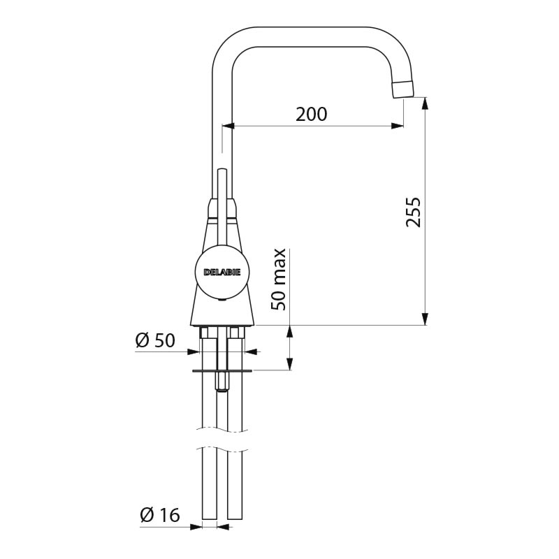 Mitigeur sur plage 5650 H. 255 mm 5650T2 Delabie