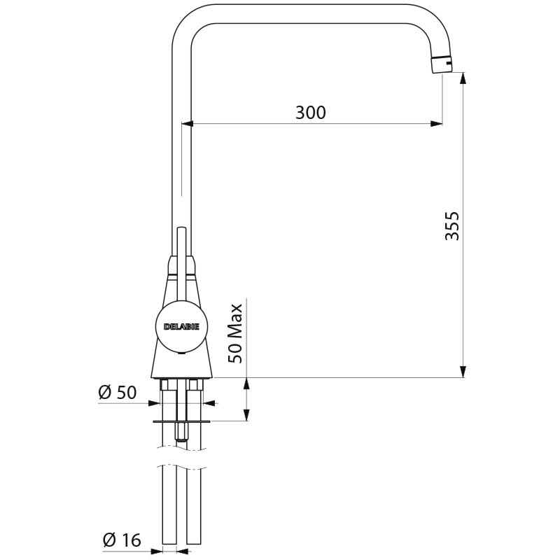 Mitigeur sur plage 5650 H. 355 mm 5650T3 Delabie