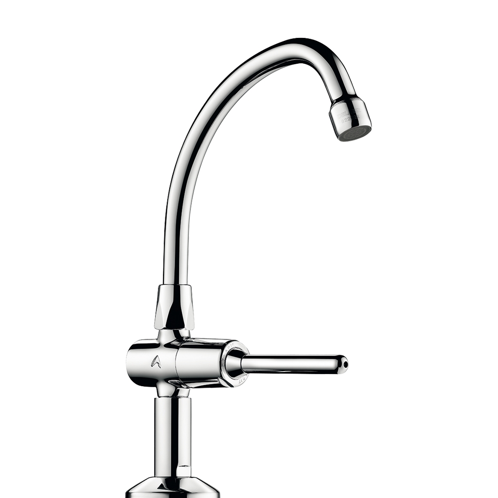 Robinet temporisé lavabo Tempostop - Pilier à bec col de cygne Delabie