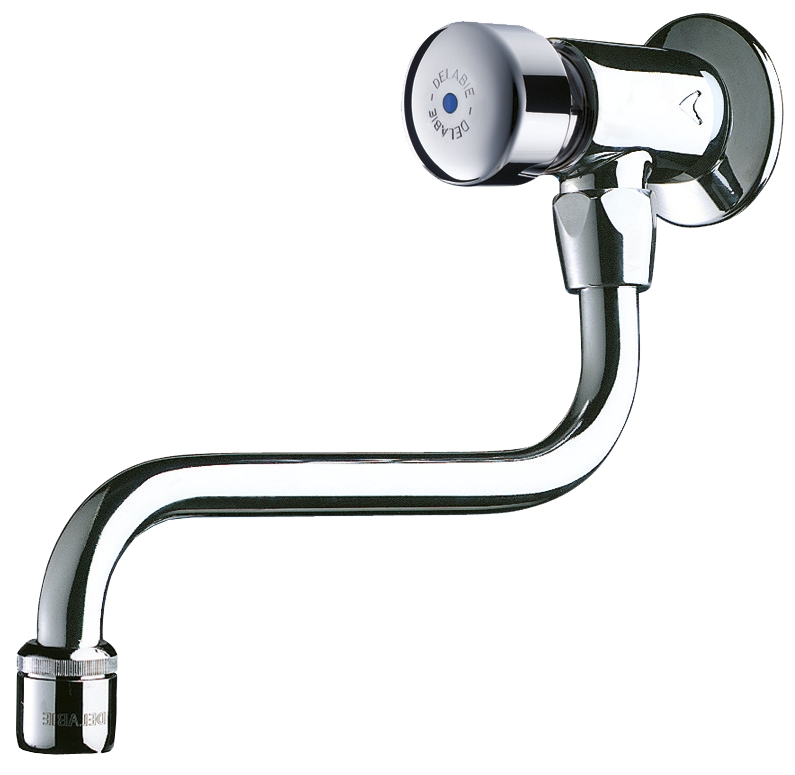 Robinet temporisé lavabo mural à bec orientable 748150 Delabie