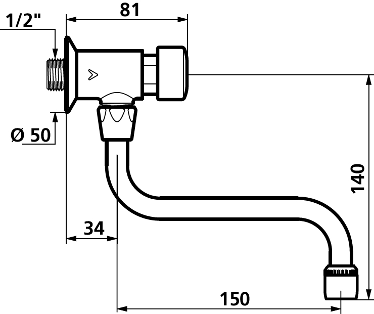 Robinet temporisé lavabo mural à bec orientable 748150 Delabie