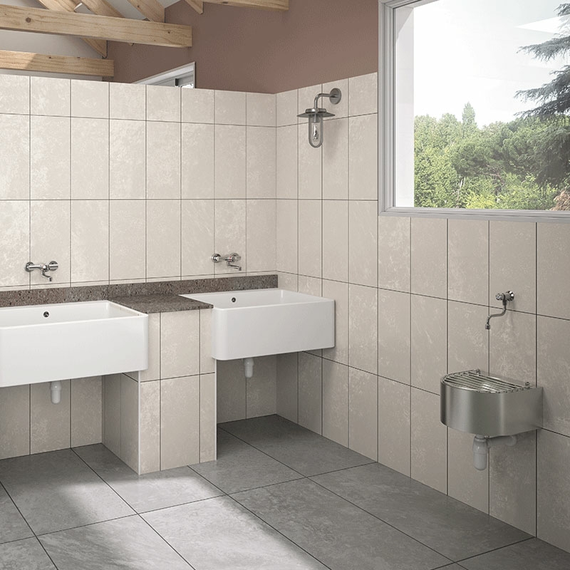 Robinet temporisé lavabo mural à bec orientable 748150 Delabie