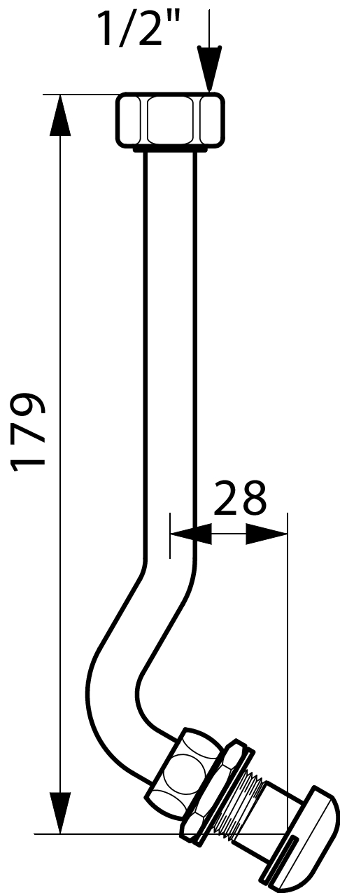 Tubulure d'alimentation F1/2'' avec effet d'eau pour urinoir coquille 754524 Delabie