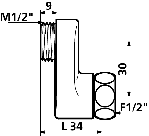 Raccord excentré de 30 mm mâle - Ecrou femelle Delabie