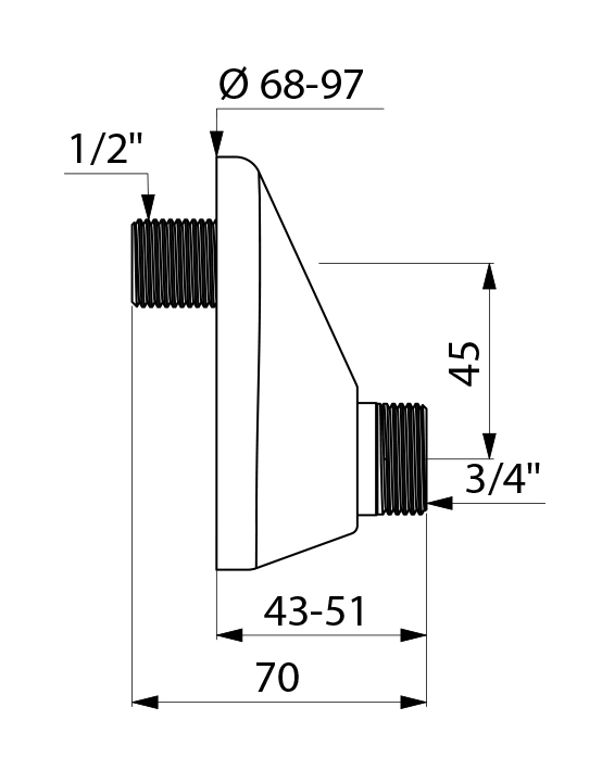 Raccord décalé de 45 mm sous rosace double mâle Delabie