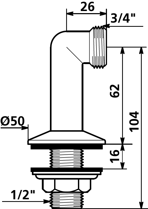 Raccord colonnette standard H 64 mm mâle 865127.2P Delabie