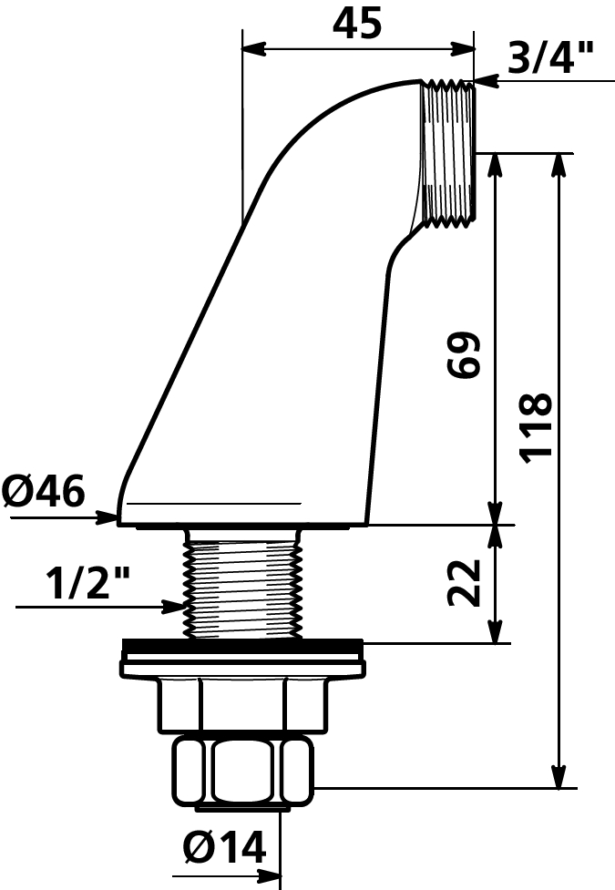 Raccord colonnette luxe H 70 mm mâle 870027.2P Delabie