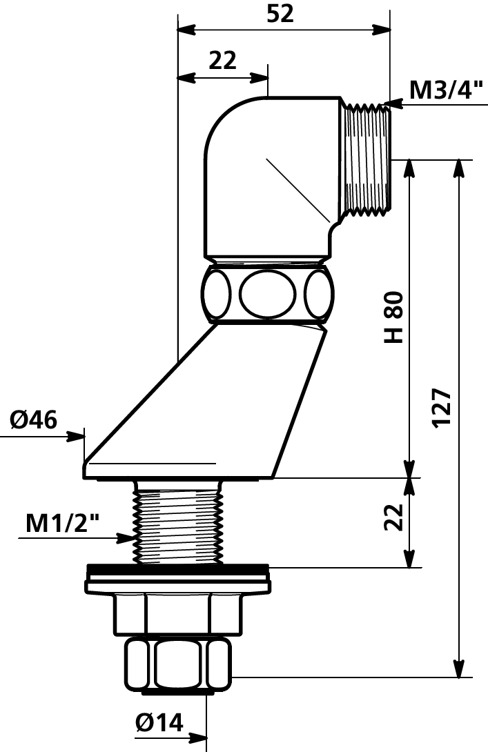 Raccord colonnette excentré de 22 mm mâle 872027.2P Delabie