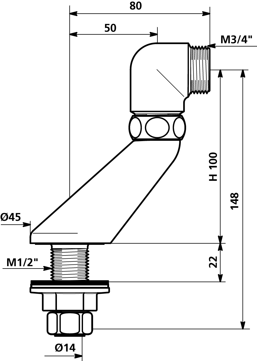 Raccord colonnette excentré de 50 mm mâle 878027.2P Delabie