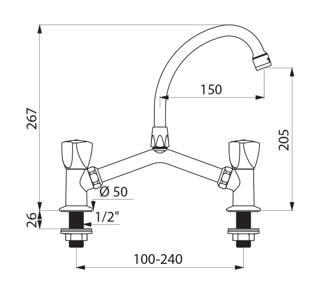 Mélangeur lavabo 2 trous entraxe variable D2558 Delabie