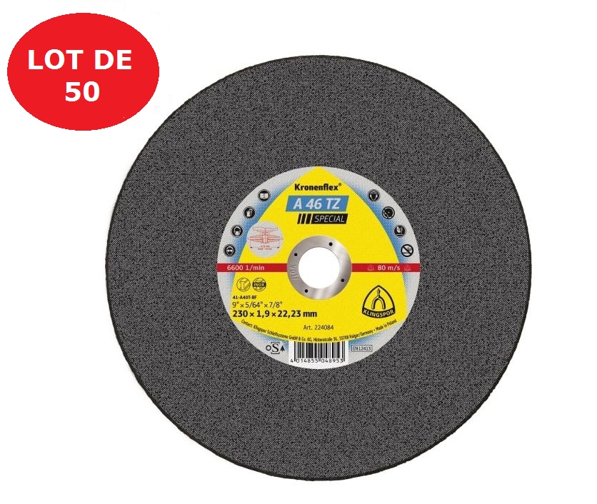 Lot de 75 disques à tronçonner les matériaux Inox Diam 230 mm