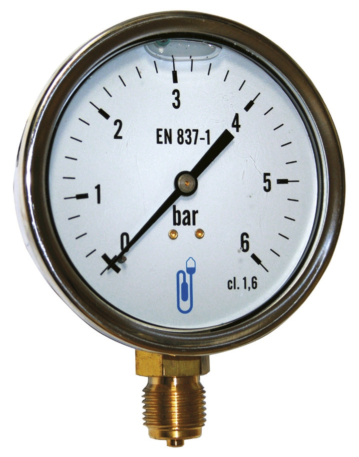 Manomètre boîtier Inox - Glycérine - Raccord vertical 1/4" - 2163RV01D Distrilabo