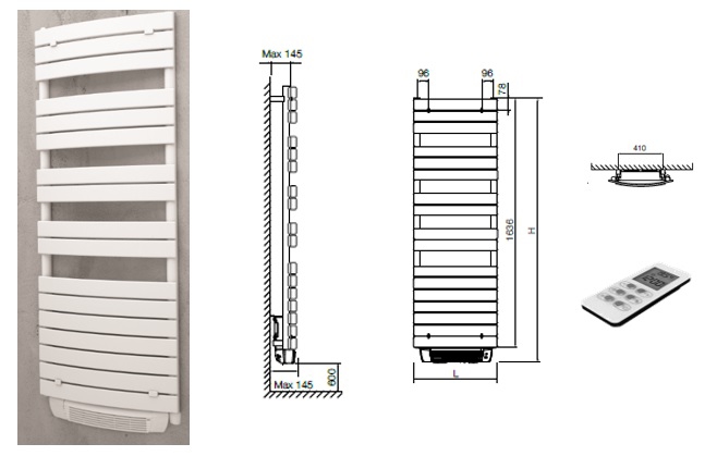 Radiateur sèche-serviettes mixte tube plat avec soufflant Aube Aquance